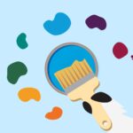 Illustration of a paint brush with color splatters