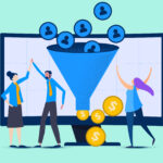 Sales CRM: Sales reps funneling contacts into a computer