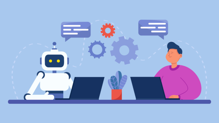 A robot resembling AI works alongside a human, thanks to an effective AI prompt framework.