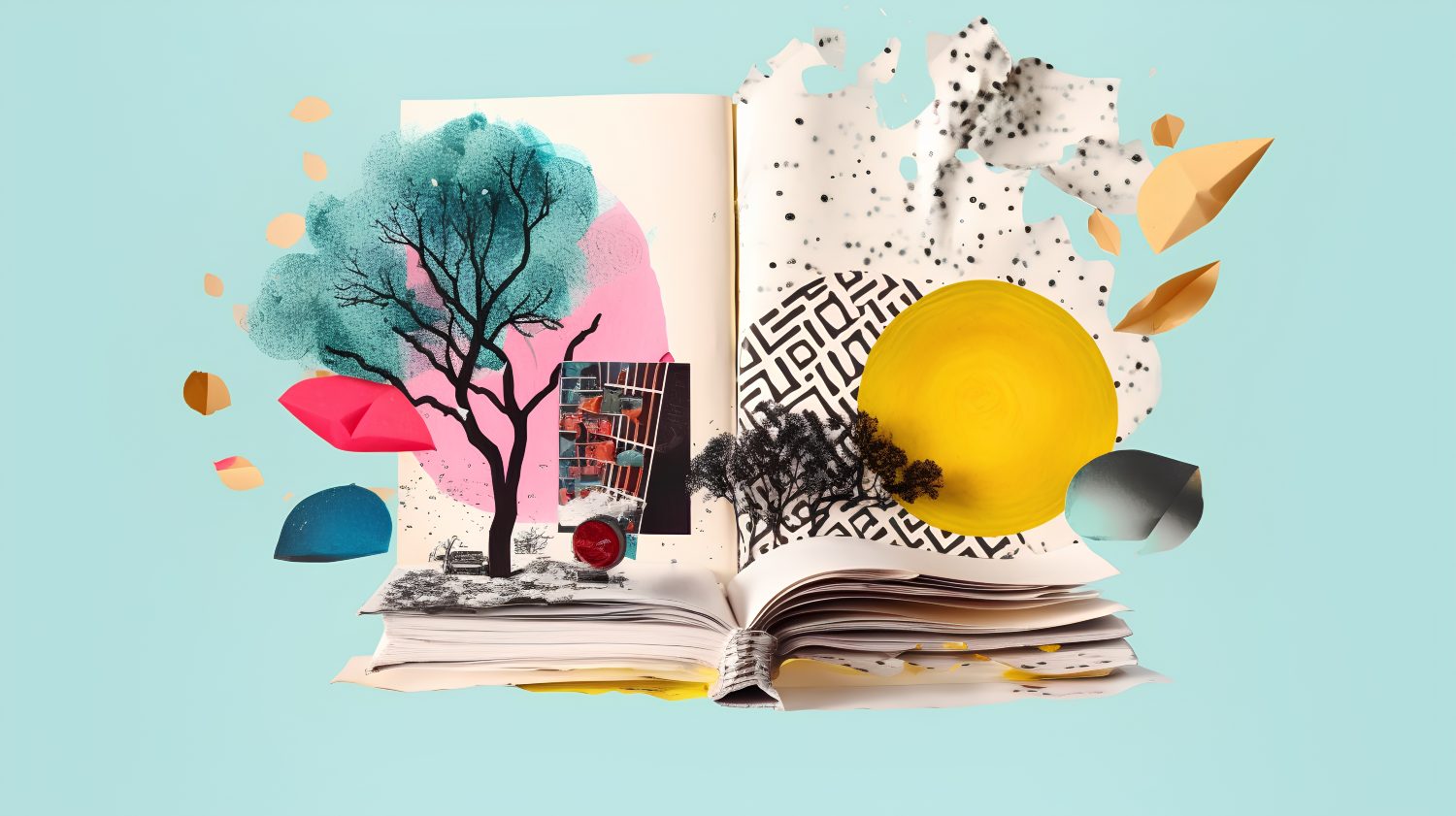 An art style collage of books for small business owners