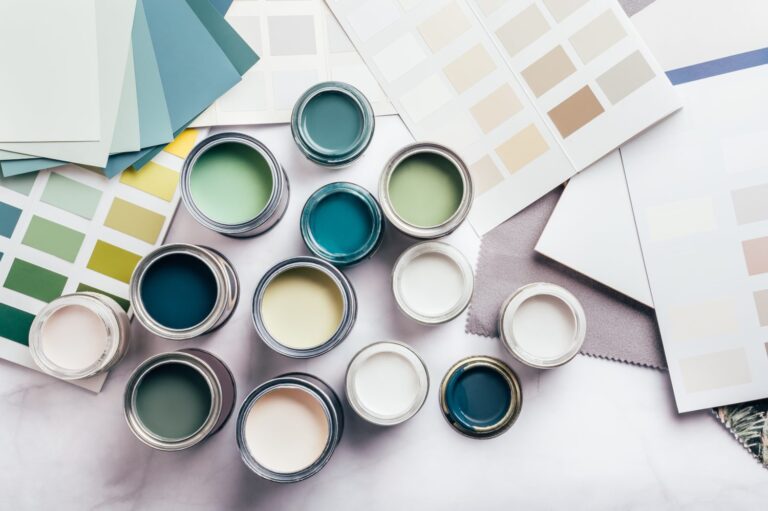 Paint cans and colors and swatches, related to branding strategies.