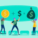 Illustration of three salespeople holding oversized $$$ and bags of money to represent promotional pricing