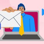 Illustration of a worker holding an email icon