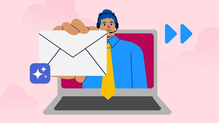 Illustration of a worker holding an email icon