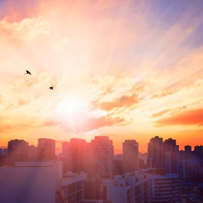 sunrise over a big city landscape showing daily habits for successful people.
