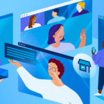 Illustration showing free webinars hosted by small business owners on various screens.