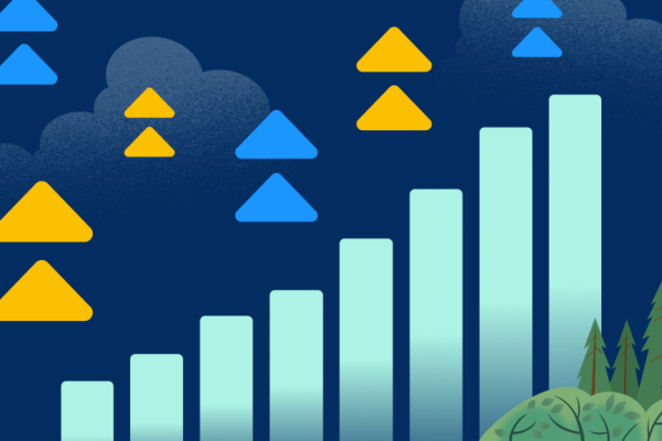 Bar chart of revenue going up over time