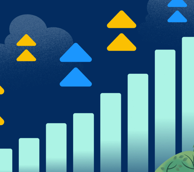 Bar chart of revenue going up over time