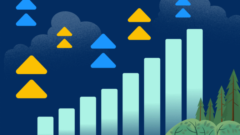 Bar chart of revenue going up over time
