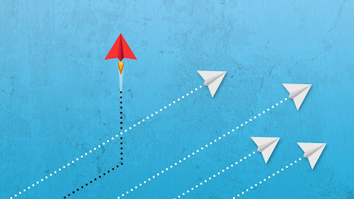 Illustration with paper planes on blue background showing challenges for SMBs