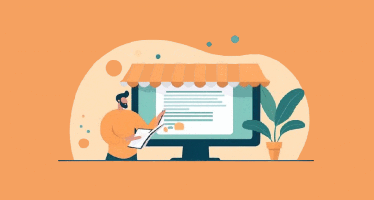 Illustration showing a small business owner reviewing a limited liability company (LLC) on a computer screen.