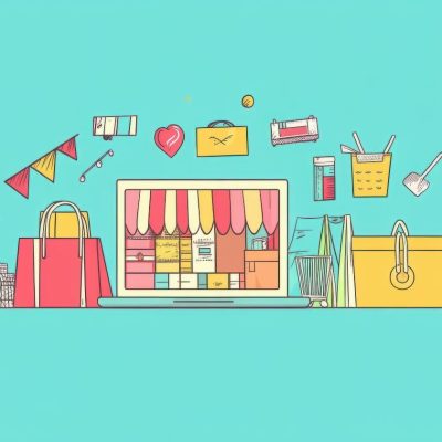 Illustration of a storefront builder on a website for small business.