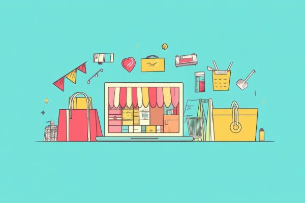 Illustration of a storefront builder on a website for small business.