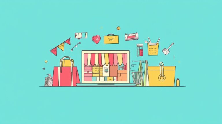 Illustration of a storefront builder on a website for small business.