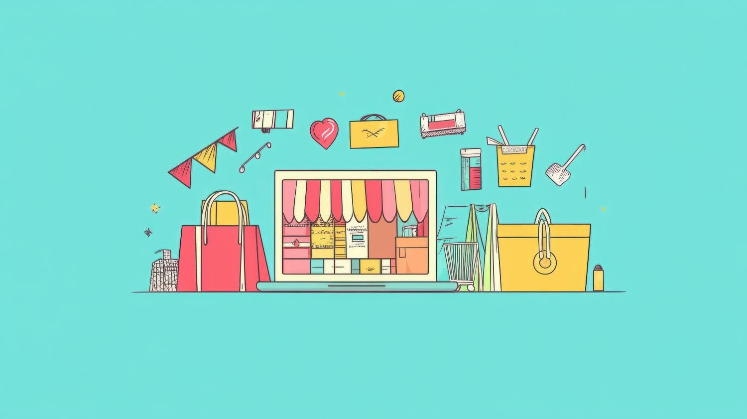 Illustration of a storefront builder on a website for small business.