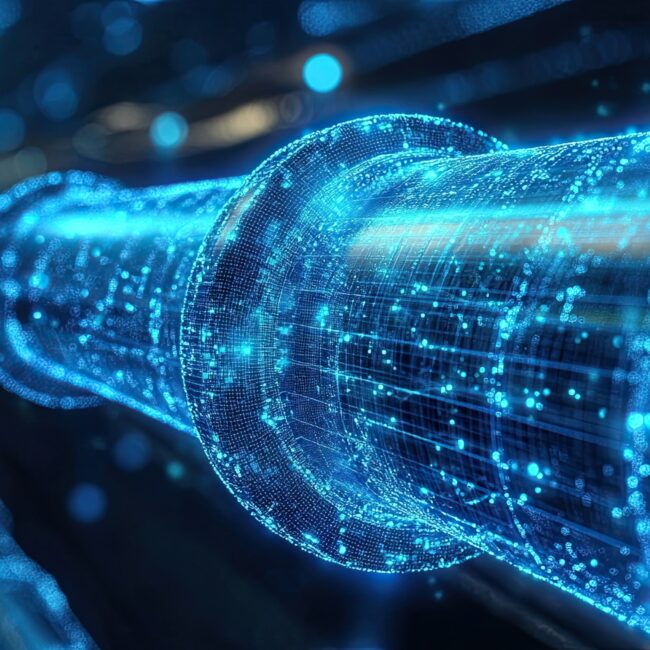 A digital representation water pipeline incorporating AI ML IoT smart leak detection highlighting advanced technology water management maintenance efficient resource use